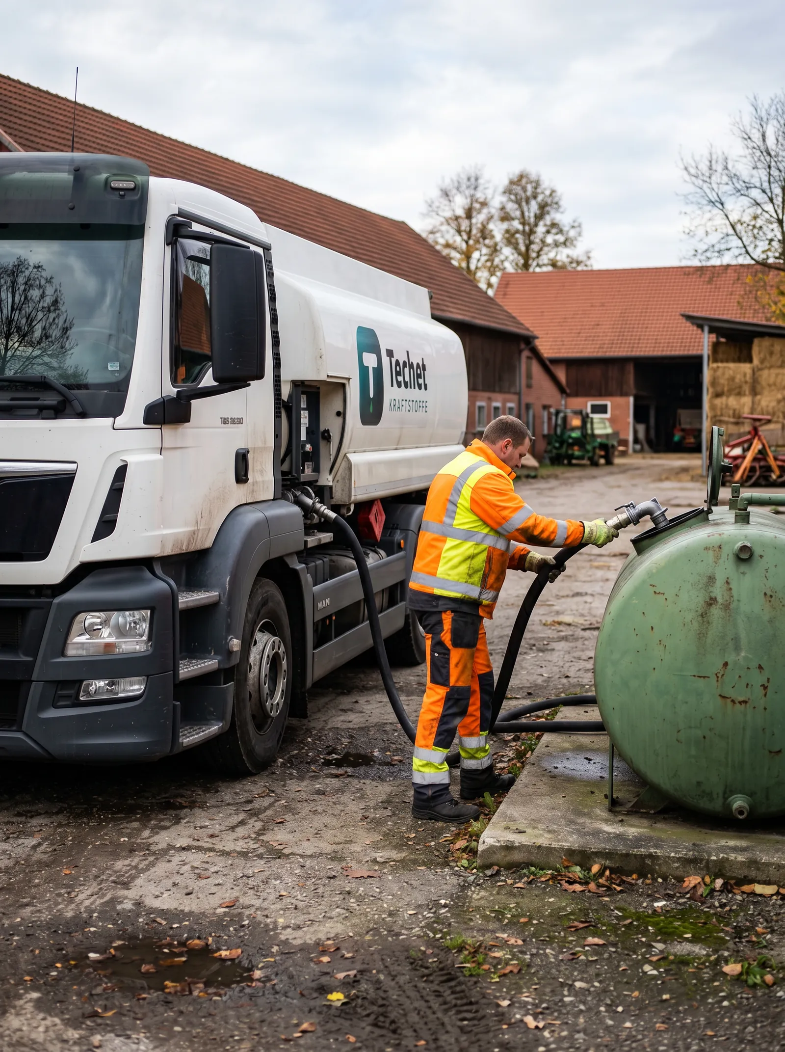 Tankwagen von Techet Kraftstoffe bei der Hoflieferung an einen Landwirt